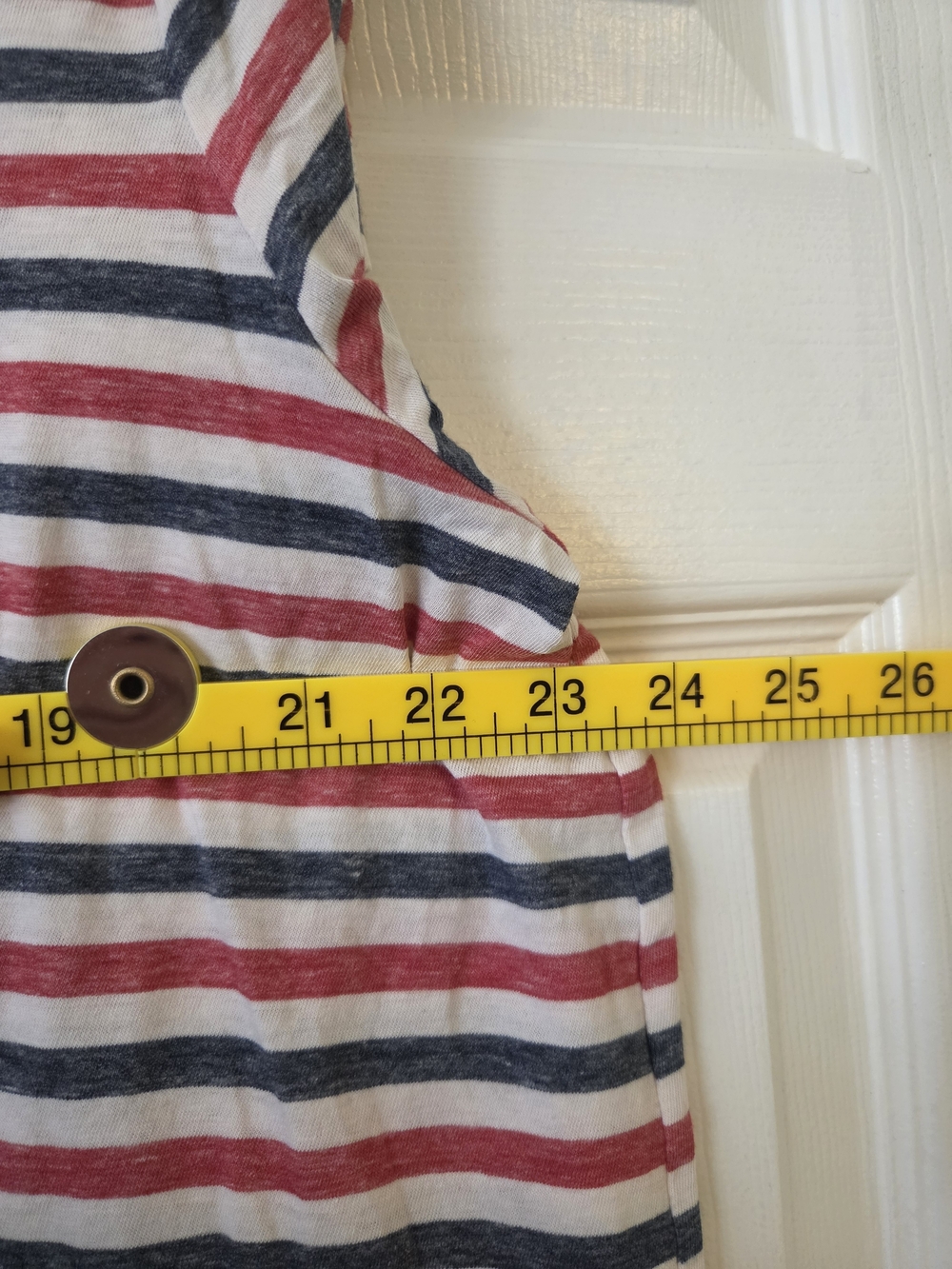 Lucky Brand Women's V-Neck Short Sleeve Striped Tee in Red, Navy & White - Picture 4 of 5